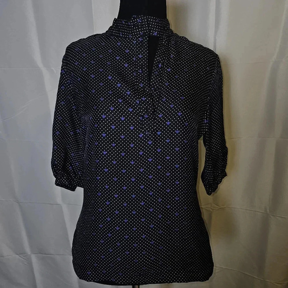 Ben Sherman 100% Silk Navy Blue / White Polka Dot Womens Blouse SZ SMALL - Picture 2 of 12